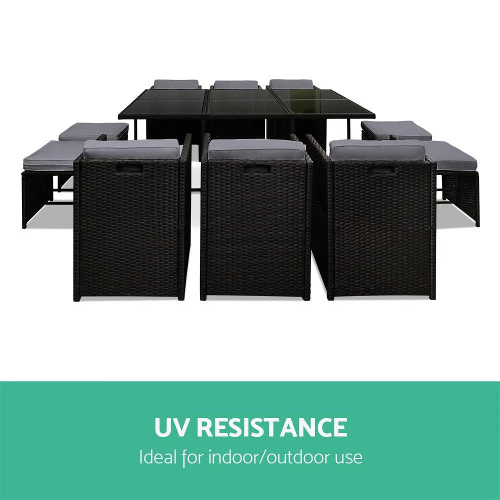 PE Wicker Outdoor Dining Set (11pc) Black - Outdoor