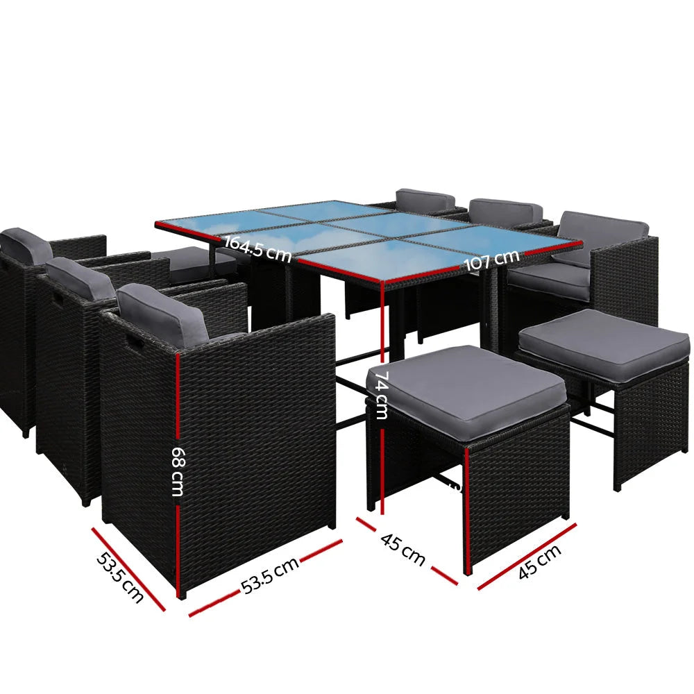 PE Wicker Outdoor Dining Set (11pc) Black - Outdoor