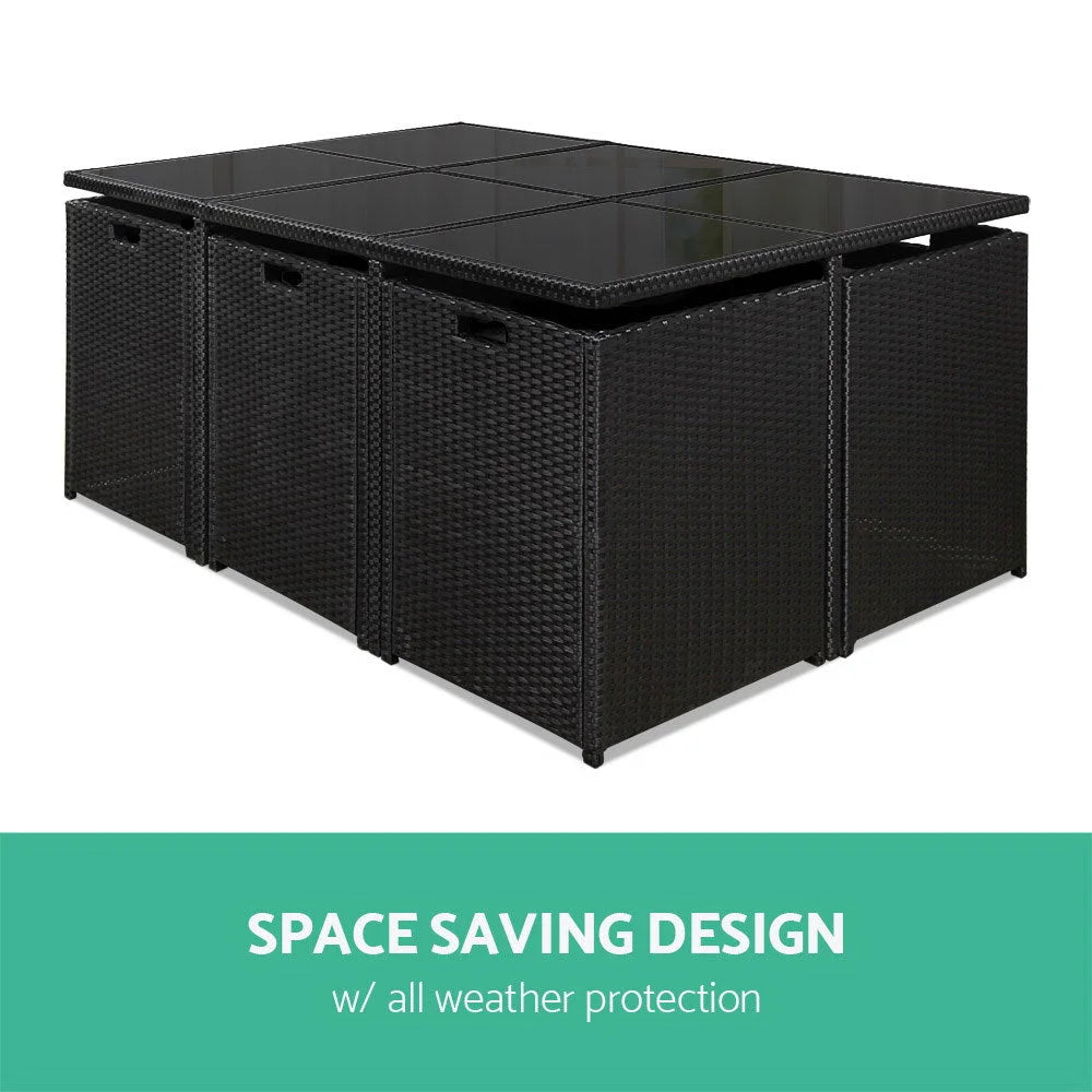 PE Wicker Outdoor Dining Set (11pc) Black - Outdoor