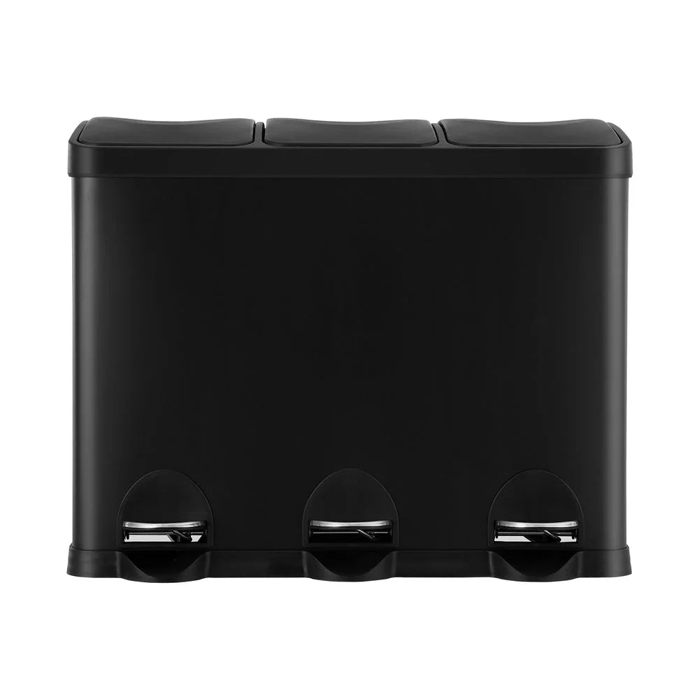 Pedal Bins Triple Compartment Waste Recycle Dustbins 45L