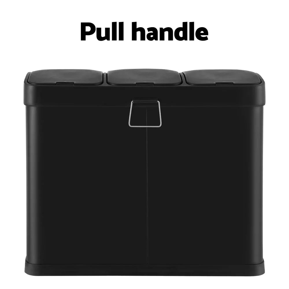 Pedal Bins Triple Compartment Waste Recycle Dustbins 45L