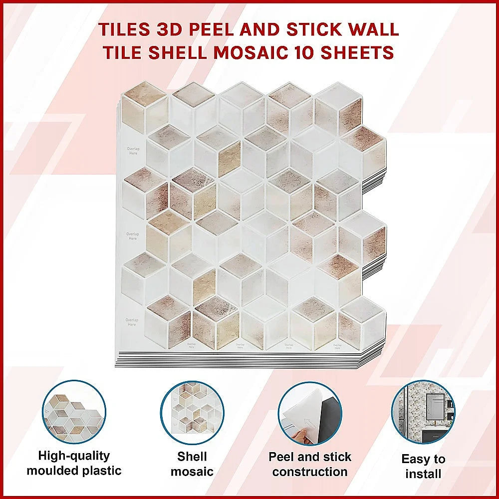 Peel and Stick Wall Tile 3D Shell Mosaic (30cm x 30cm x 10