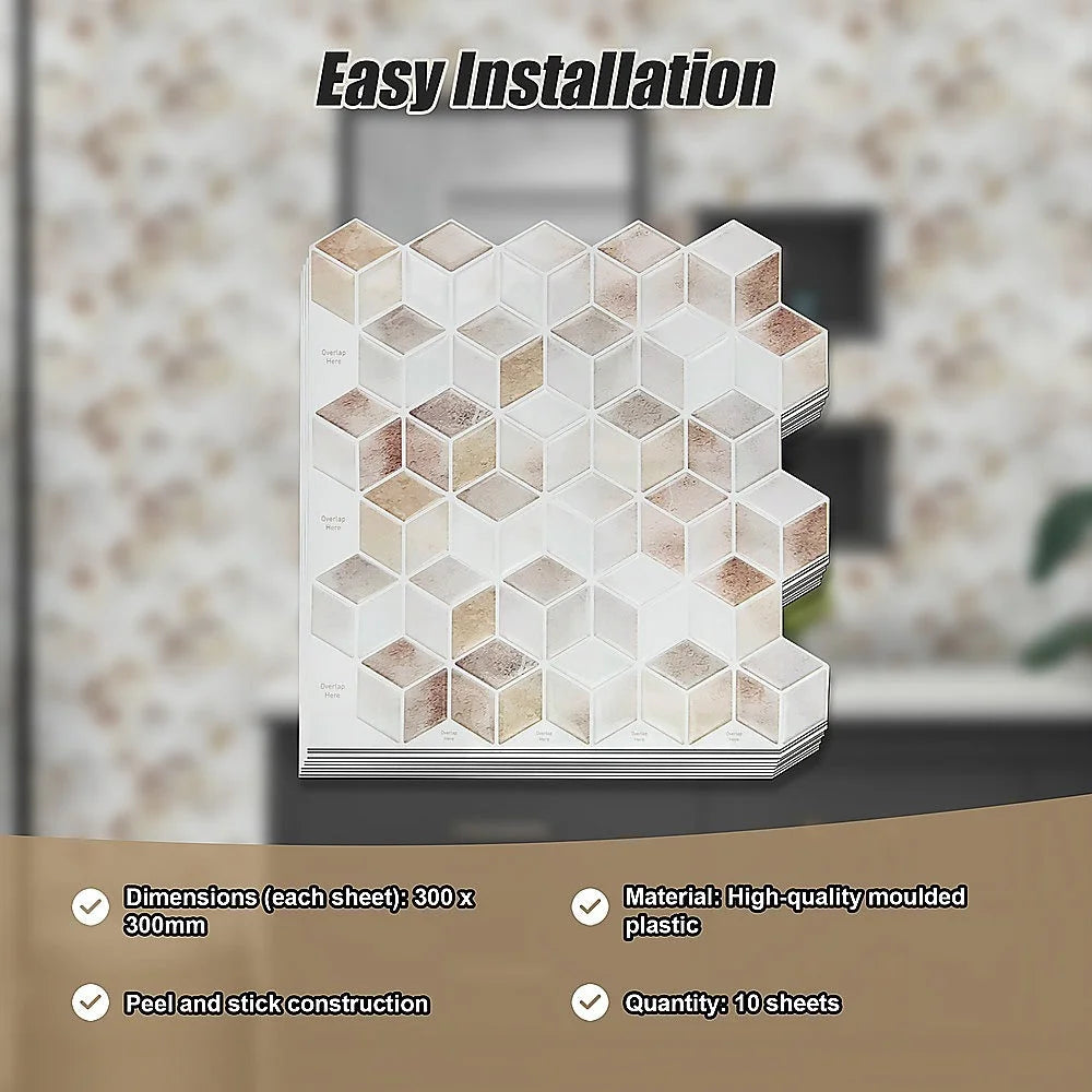 Peel and Stick Wall Tile 3D Shell Mosaic (30cm x 30cm x 10