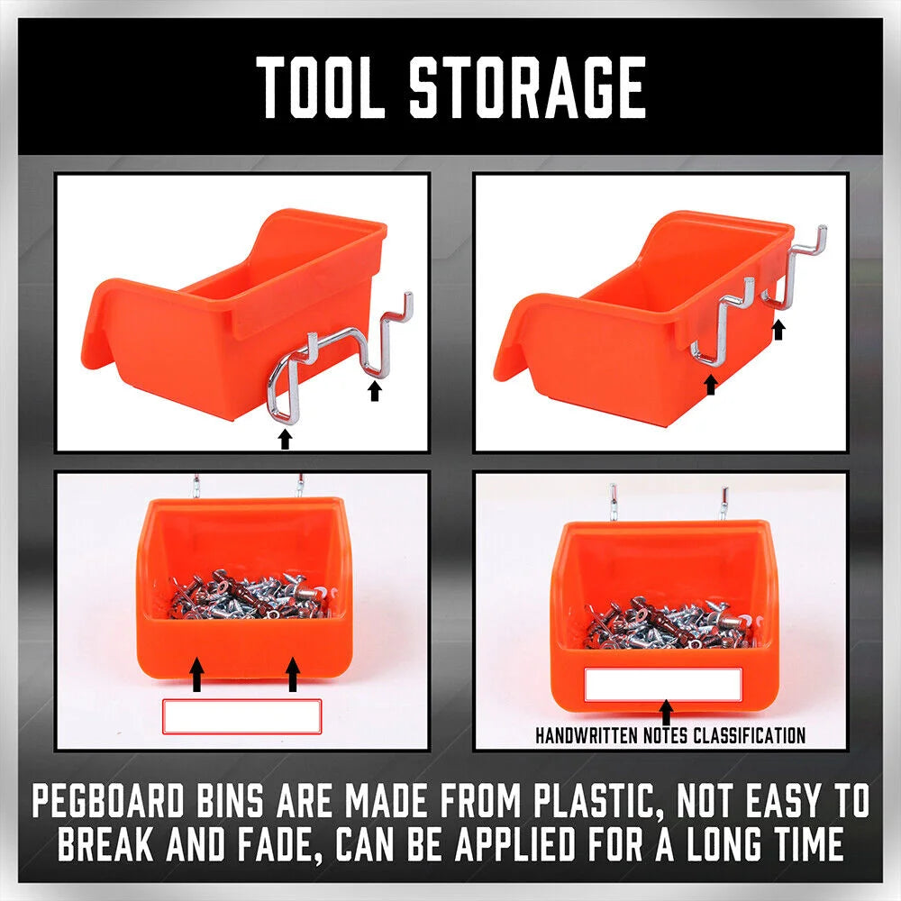 Pegboard Bins Storage Parts 16Pc Steel Hooks Tools