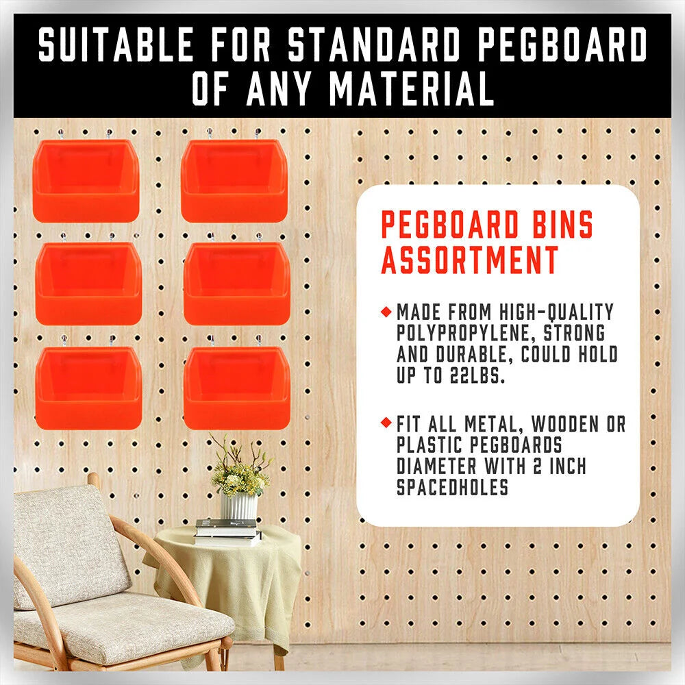 Pegboard Bins Storage Parts 16Pc Steel Hooks Tools