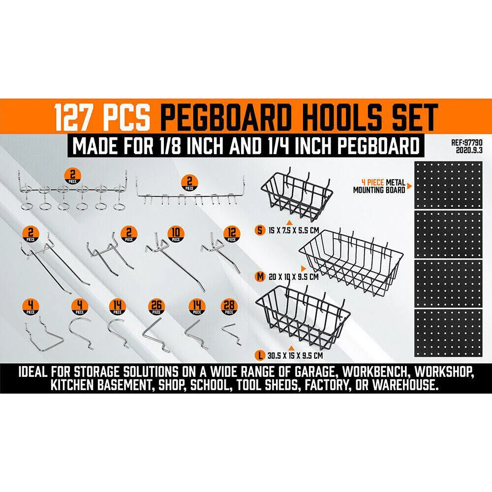 Pegboard Hooks Set 127Pc Storage Baskets Organizer Hanger