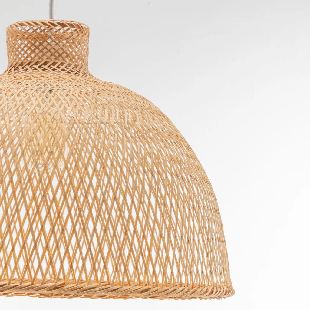Pendant Lamp Bamboo Hand-Woven Dome Hanging Light Rattan