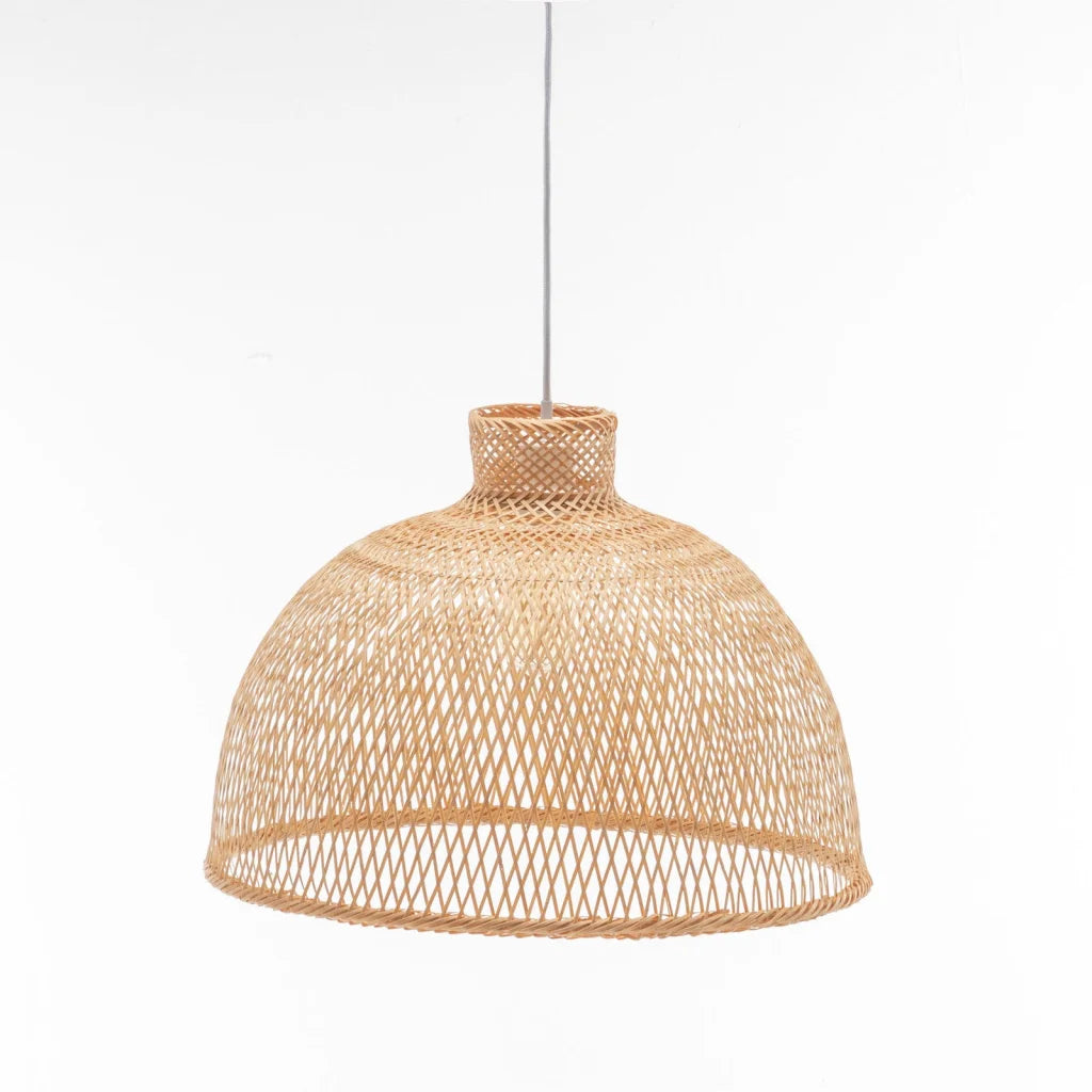 Pendant Lamp Bamboo Hand-Woven Dome Hanging Light Rattan