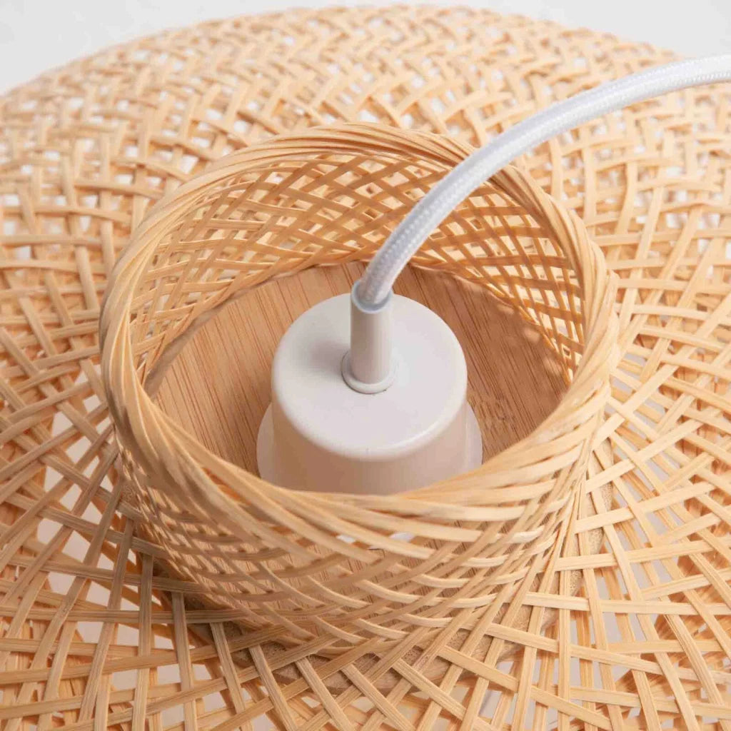 Pendant Lamp Bamboo Hand-Woven Dome Hanging Light Rattan