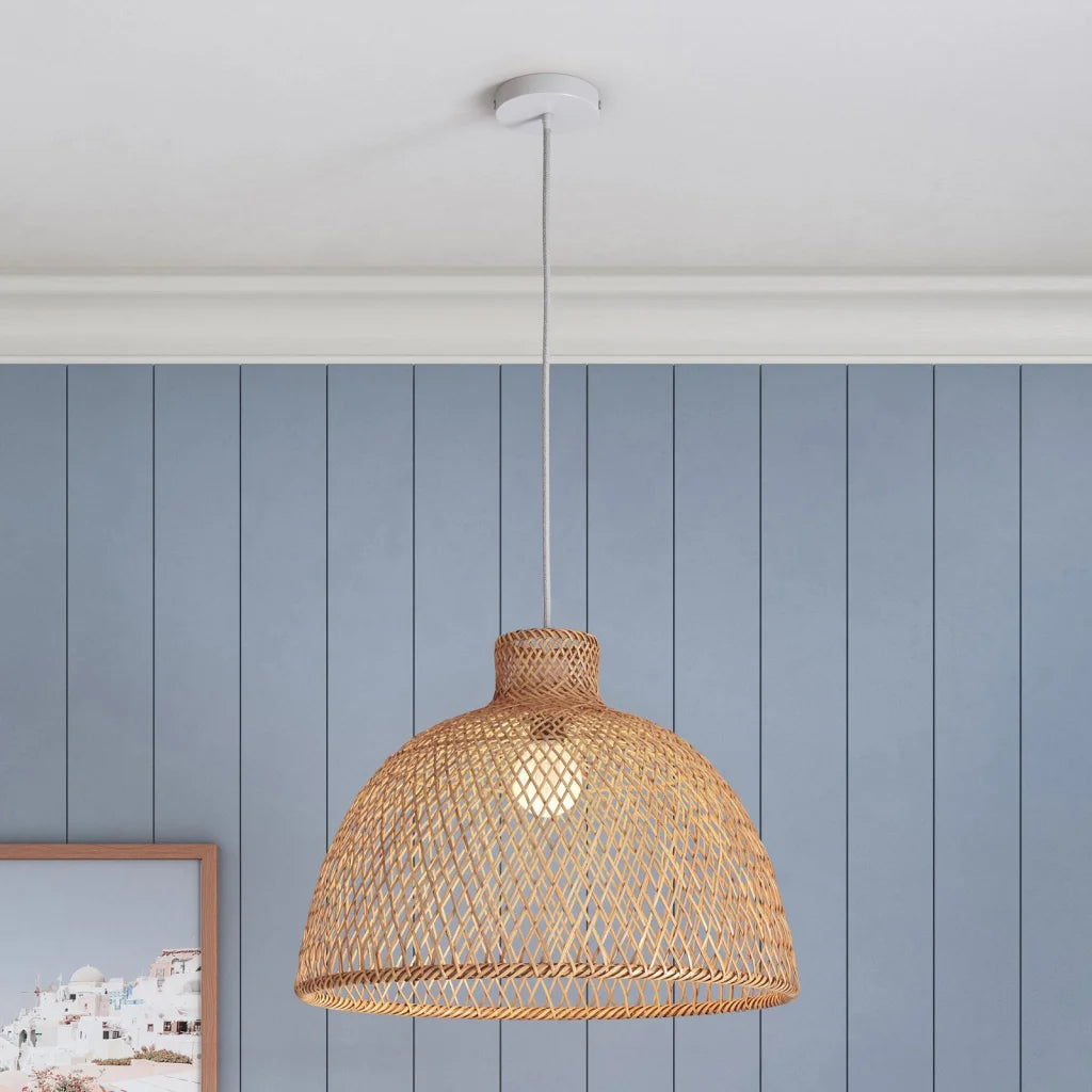Pendant Lamp Bamboo Hand-Woven Dome Hanging Light Rattan