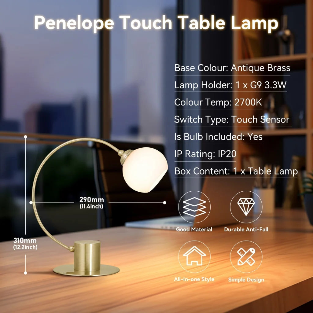 Penelope Touch Table Lamp - Antique Brass - Home & Garden >