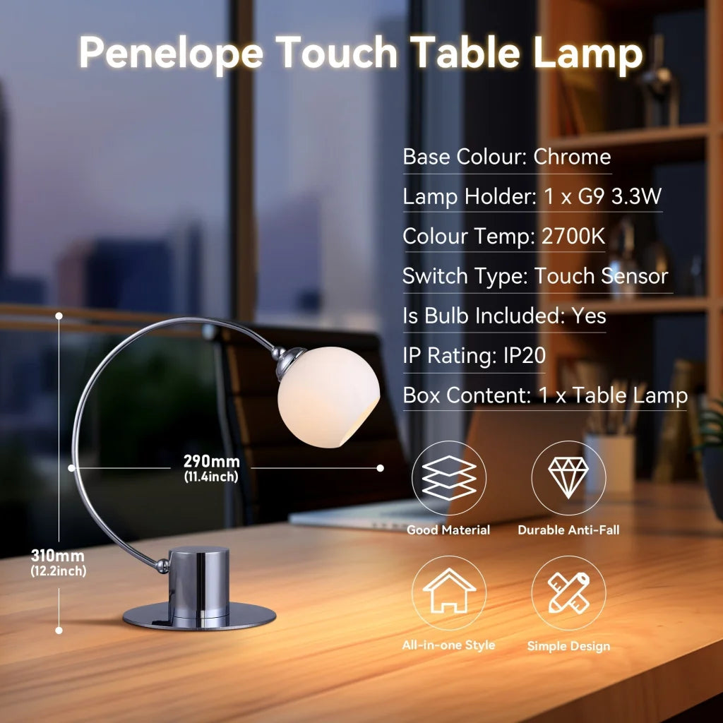Penelope Touch Table Lamp - Chrome - Home & Garden >