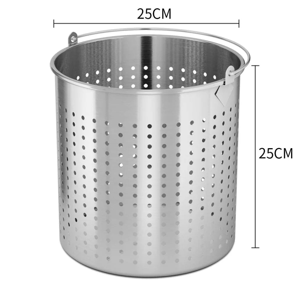 Perforated Stockpot Basket Set Premium 12L 18/10 Stainless Steel with Handle