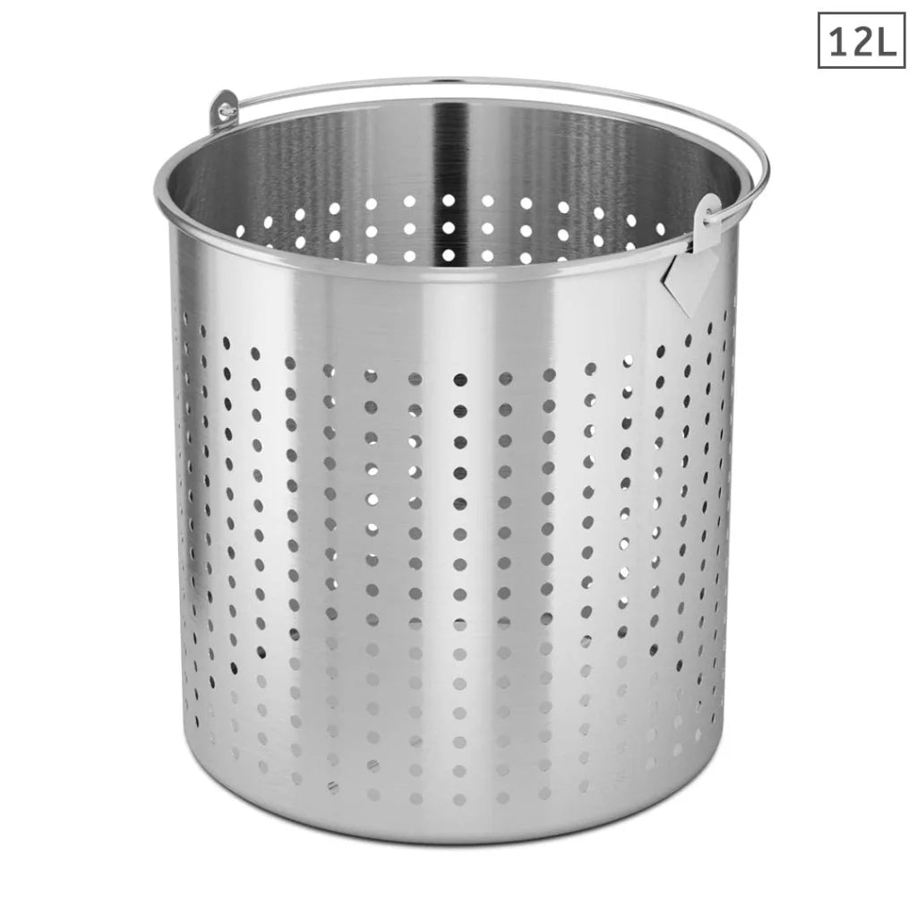 Perforated Stockpot Basket Set Premium 12L 18/10 Stainless Steel with Handle