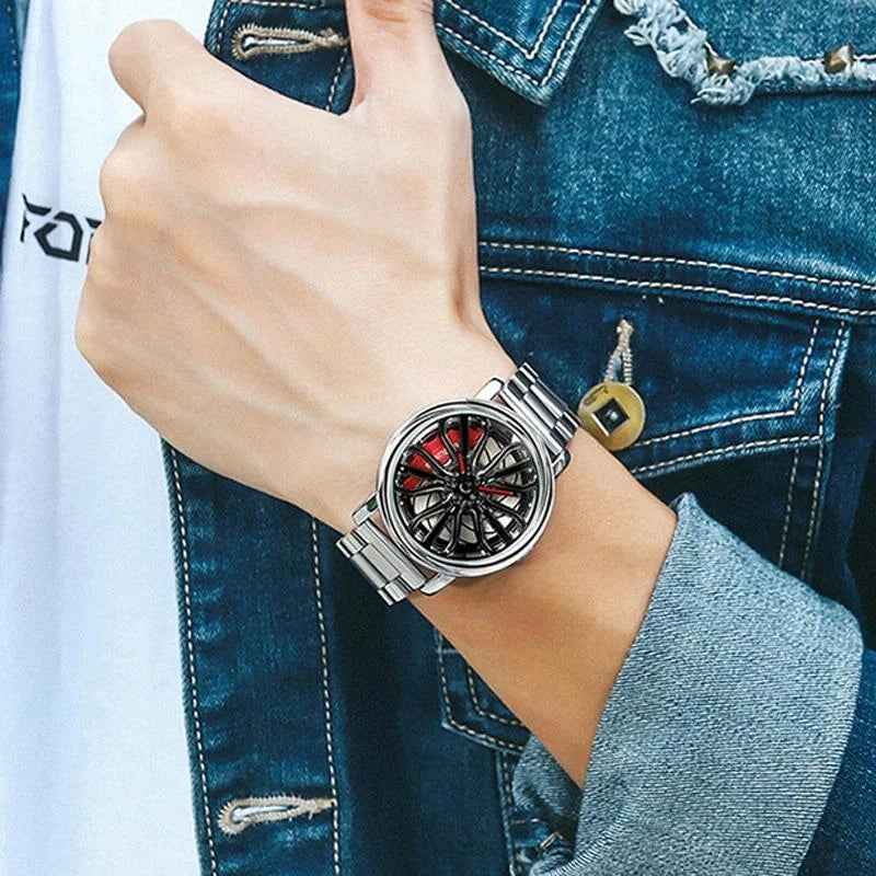 Personalized Skeleton Quartz Watch with Steel Strap for Men