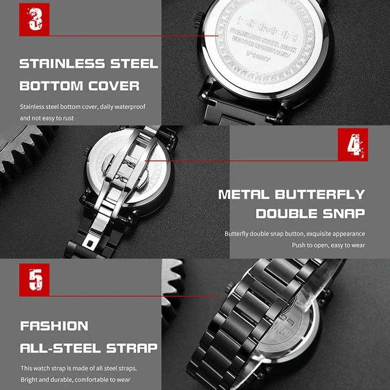 Personalized Skeleton Quartz Watch with Steel Strap for Men