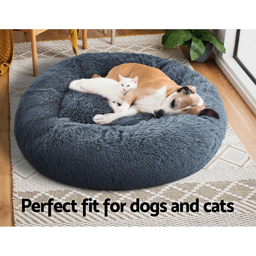 Pet Bed Dog Cat Calming Bed Large 90cm - Dark Grey Sleeping