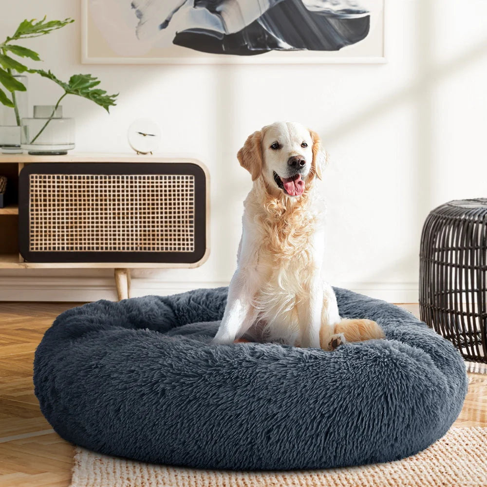 Pet Bed Dog Cat Calming Bed Large 90cm - Dark Grey Sleeping