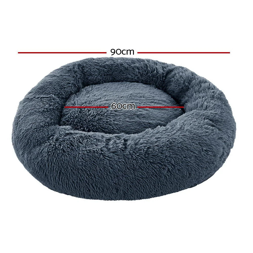Pet Bed Dog Cat Calming Bed Large 90cm - Dark Grey Sleeping
