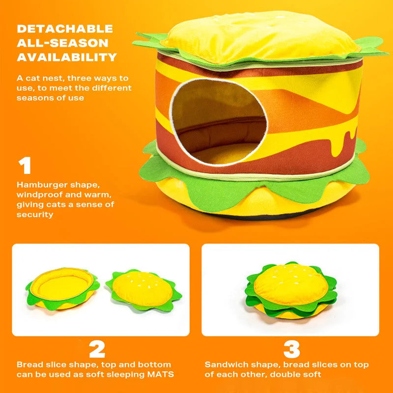 Pet Bed Washable Hamburger for Cats and Dogs - Pet Care