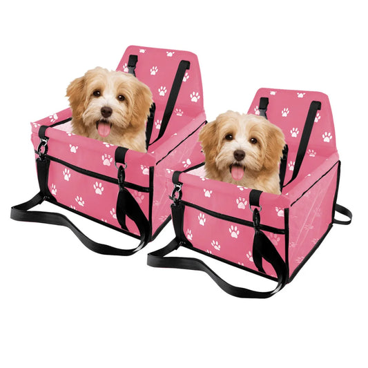 Pet Booster Car Seat Set of 2 Premium Waterproof Breathable Mesh Safety Travel Portable Dog Carrier Bag - Pink