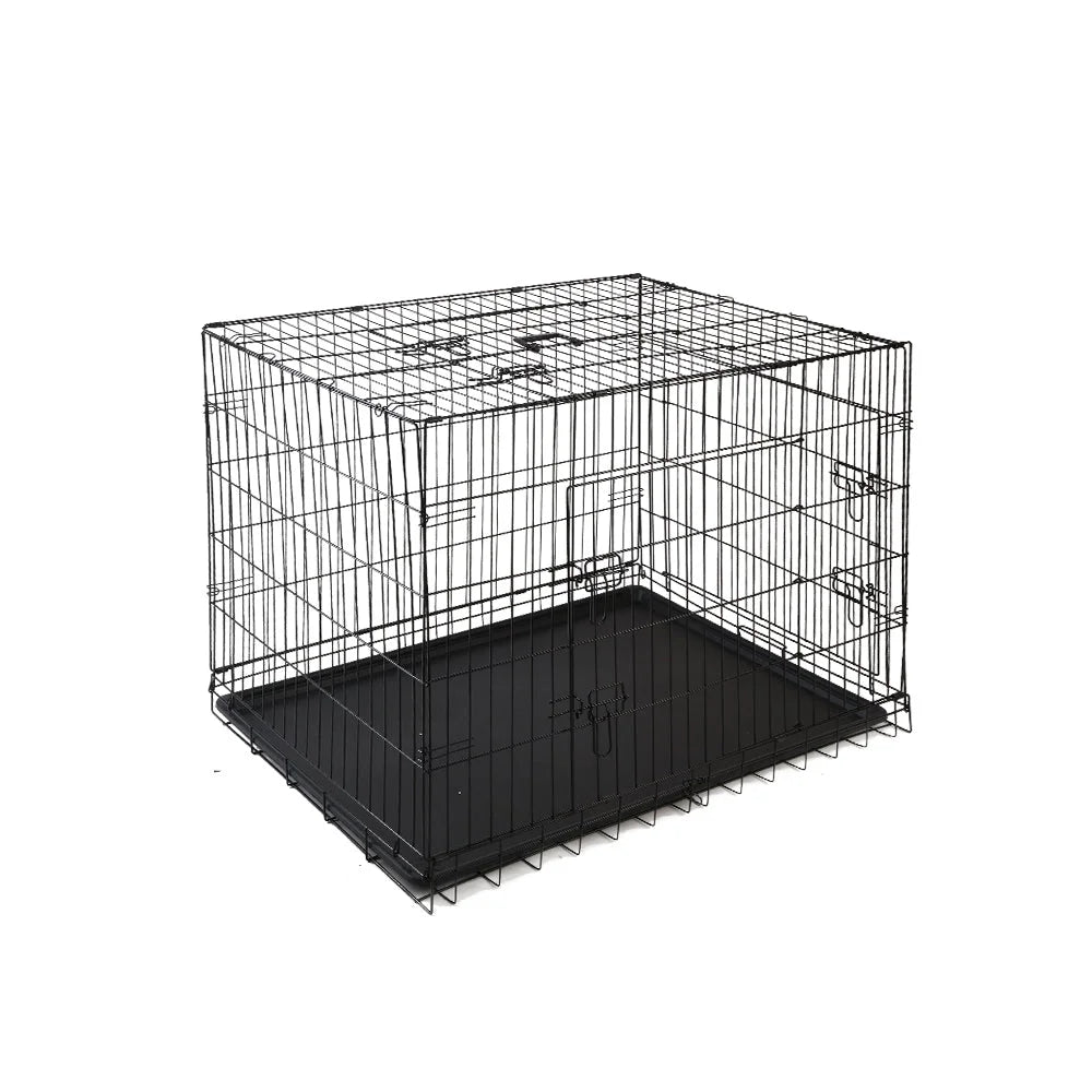 Black pet cage with black pet crate frame and latch doors