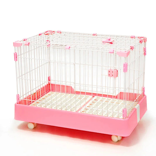 Pet Cage Large Pink Dog Cat Rabbit Crate Kennel with Potty