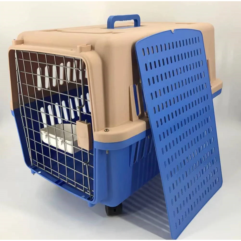 Pet Carrier Cage Large Dog Puppy Cat Crate with Tray Bowl &