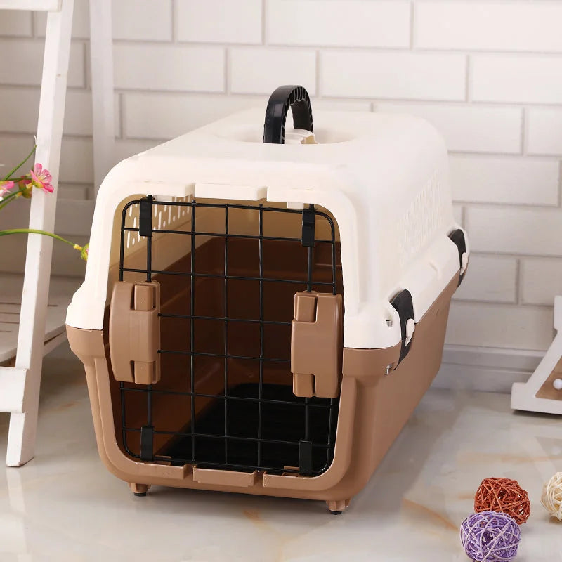 Pet Carrier Portable Plastic Dog Cat Travel Cage with Tray