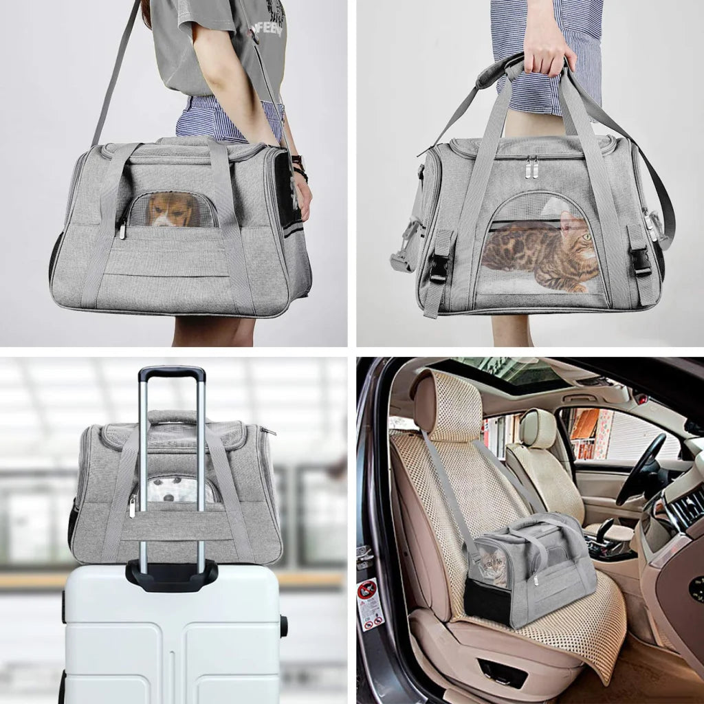 Pet Carrier Travel Bag for Cats & Small Dogs with Cozy Bed