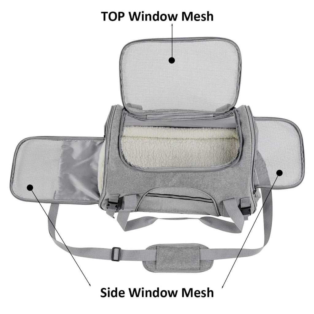 Pet Carrier Travel Bag for Cats & Small Dogs with Cozy Bed