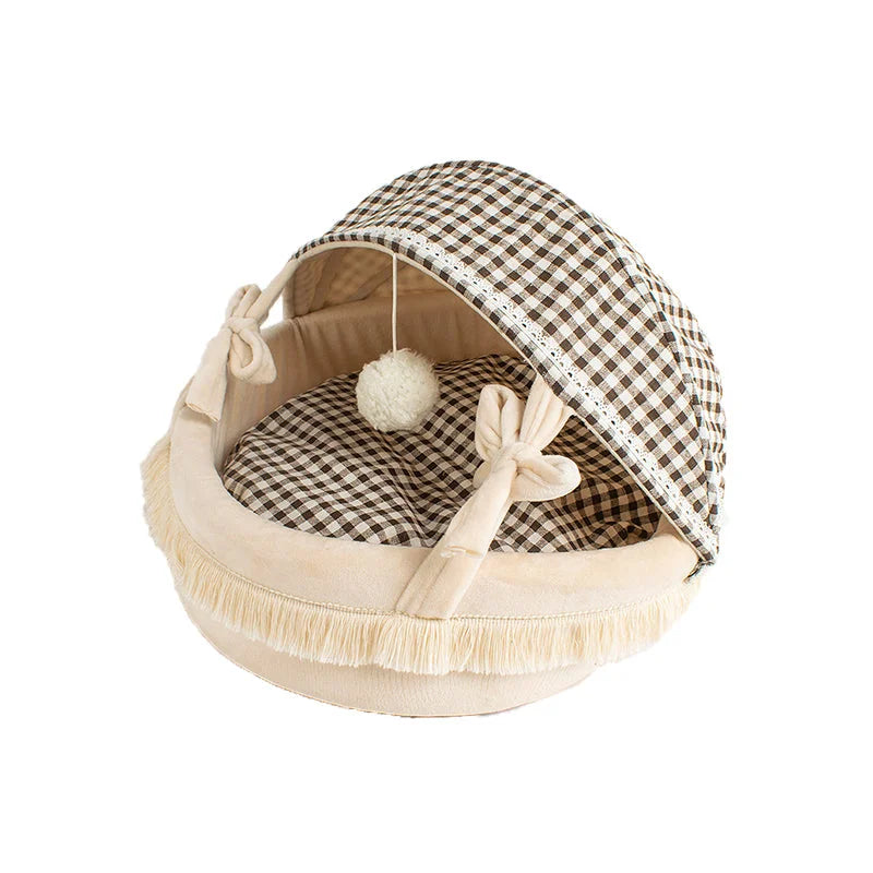 Pet Cat Bed Plush Cave Sleeping Nest Tent Soft Warm House