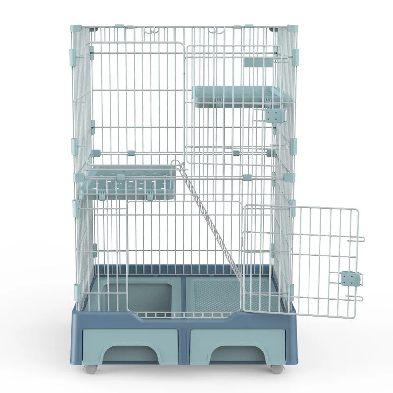 Pet Cat Cage House 3 Level with Litter Tray & Storage Box