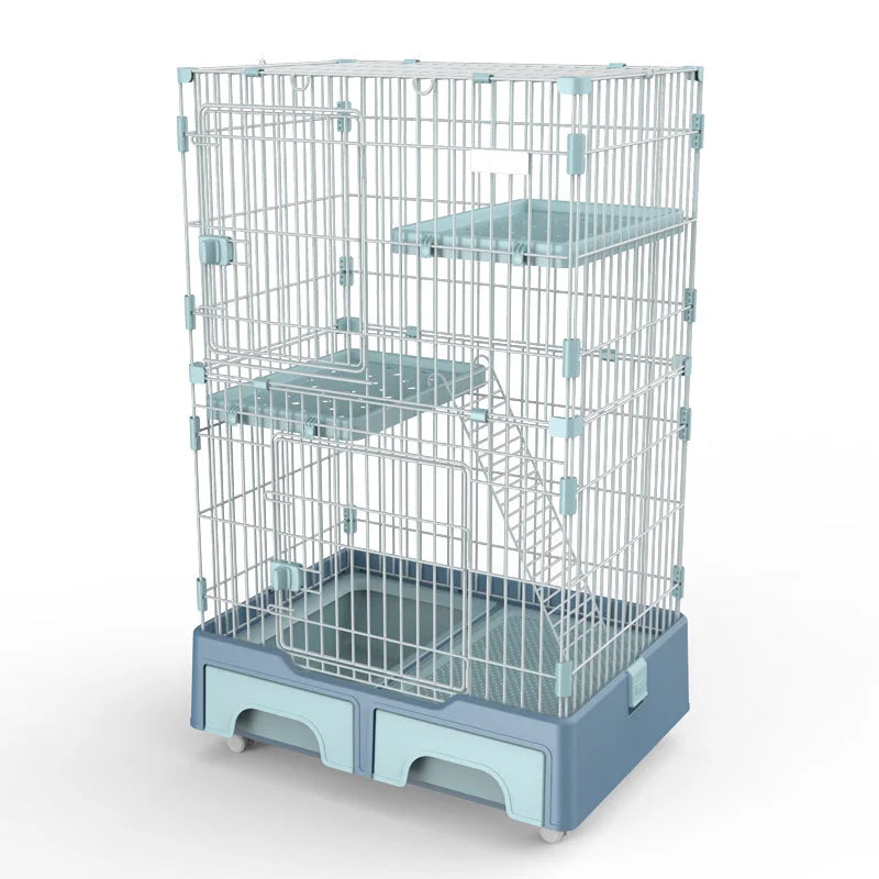 Pet Cat Cage House 3 Level with Litter Tray & Storage Box