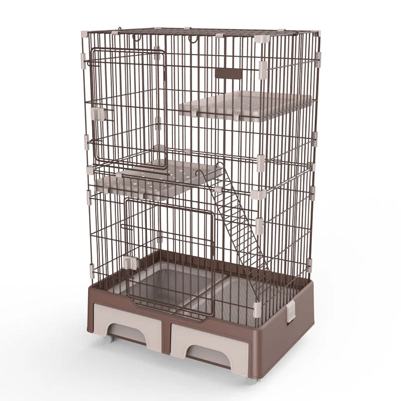 Pet Cat Cage House 3 Level with Litter Tray & Storage Box