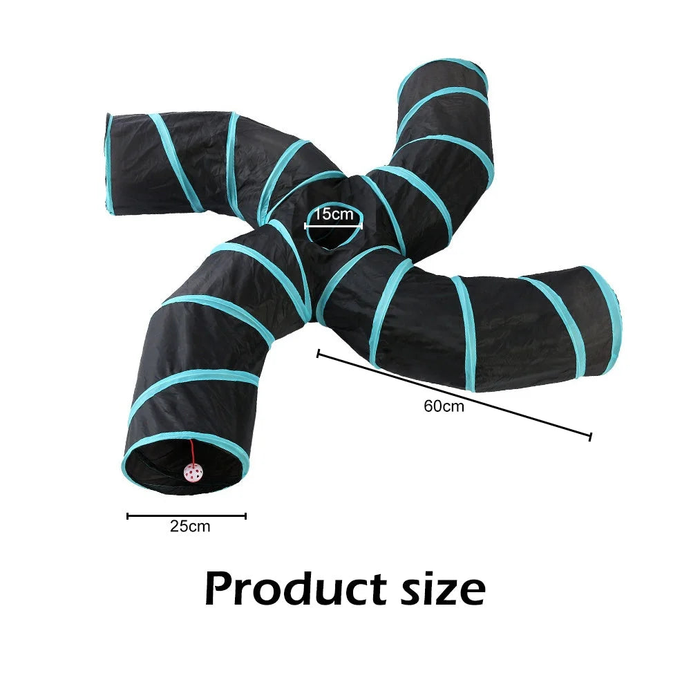 Pet Cat Kitten Puppy 4-Way Tunnel Play Toy Foldable Funny