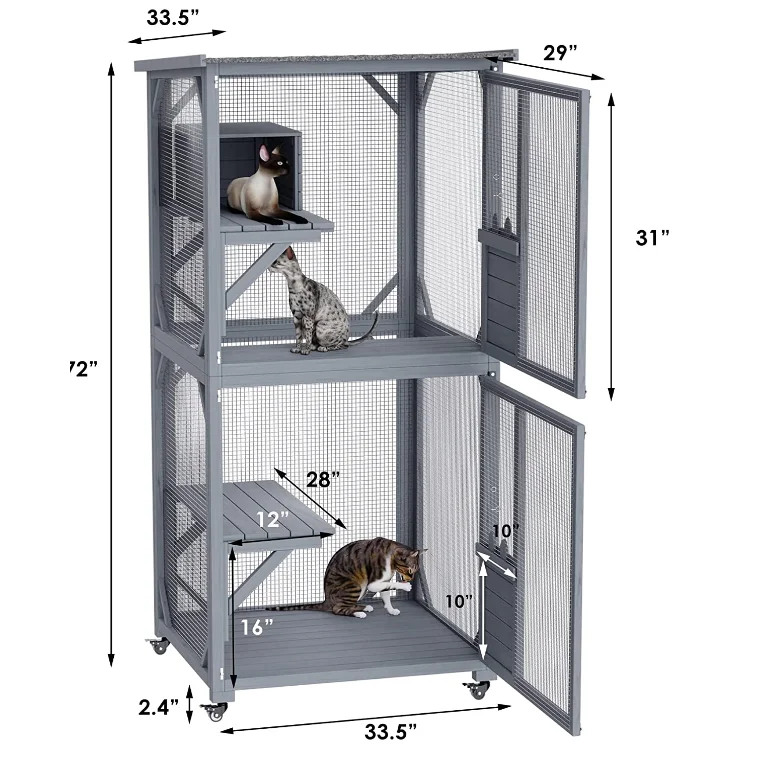 Pet Cat Shelter Condo Wooden Kitten Cage House with Escape