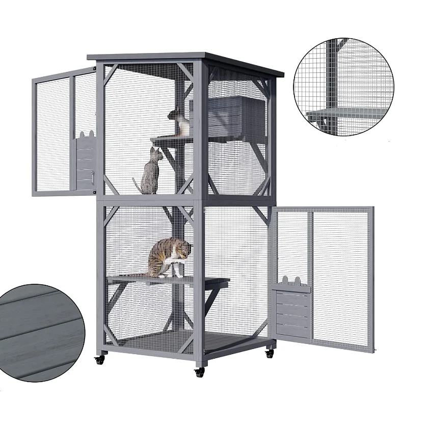 Pet Cat Shelter Condo Wooden Kitten Cage House with Escape
