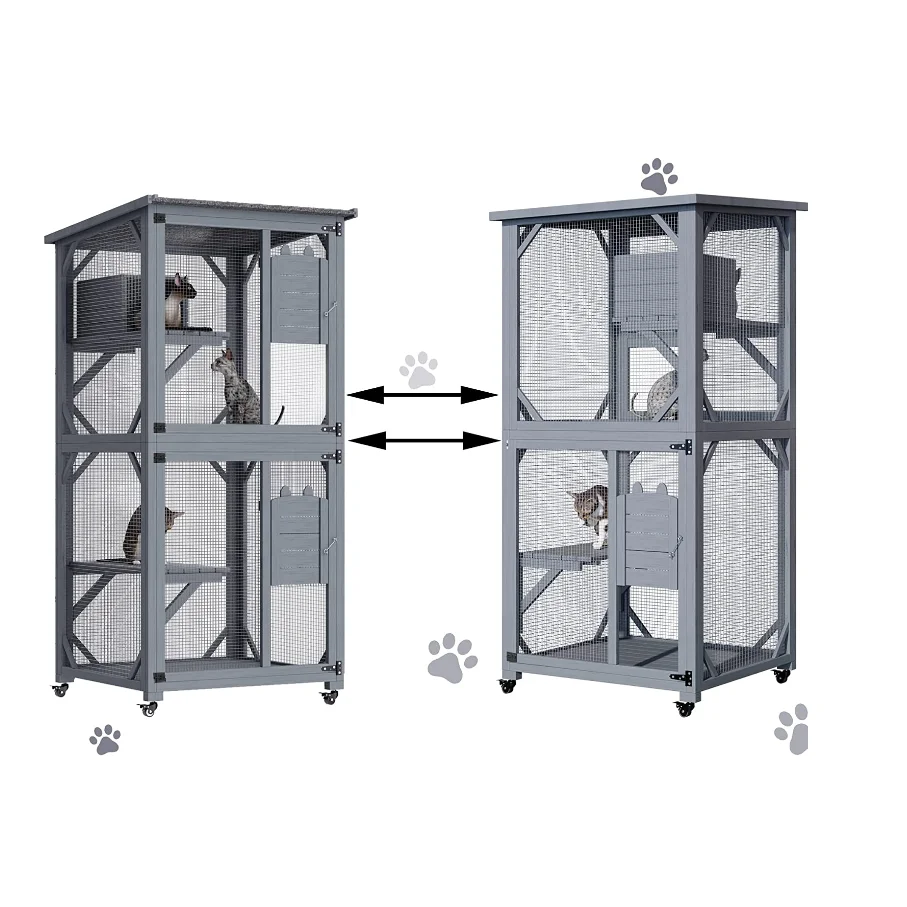 Pet Cat Shelter Condo Wooden Kitten Cage House with Escape