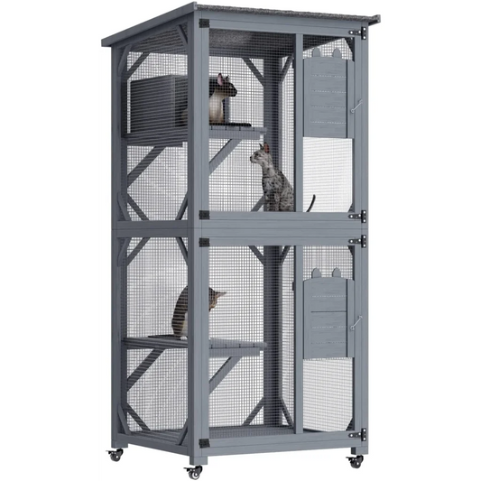 Pet Cat Shelter Condo Wooden Kitten Cage House with Escape