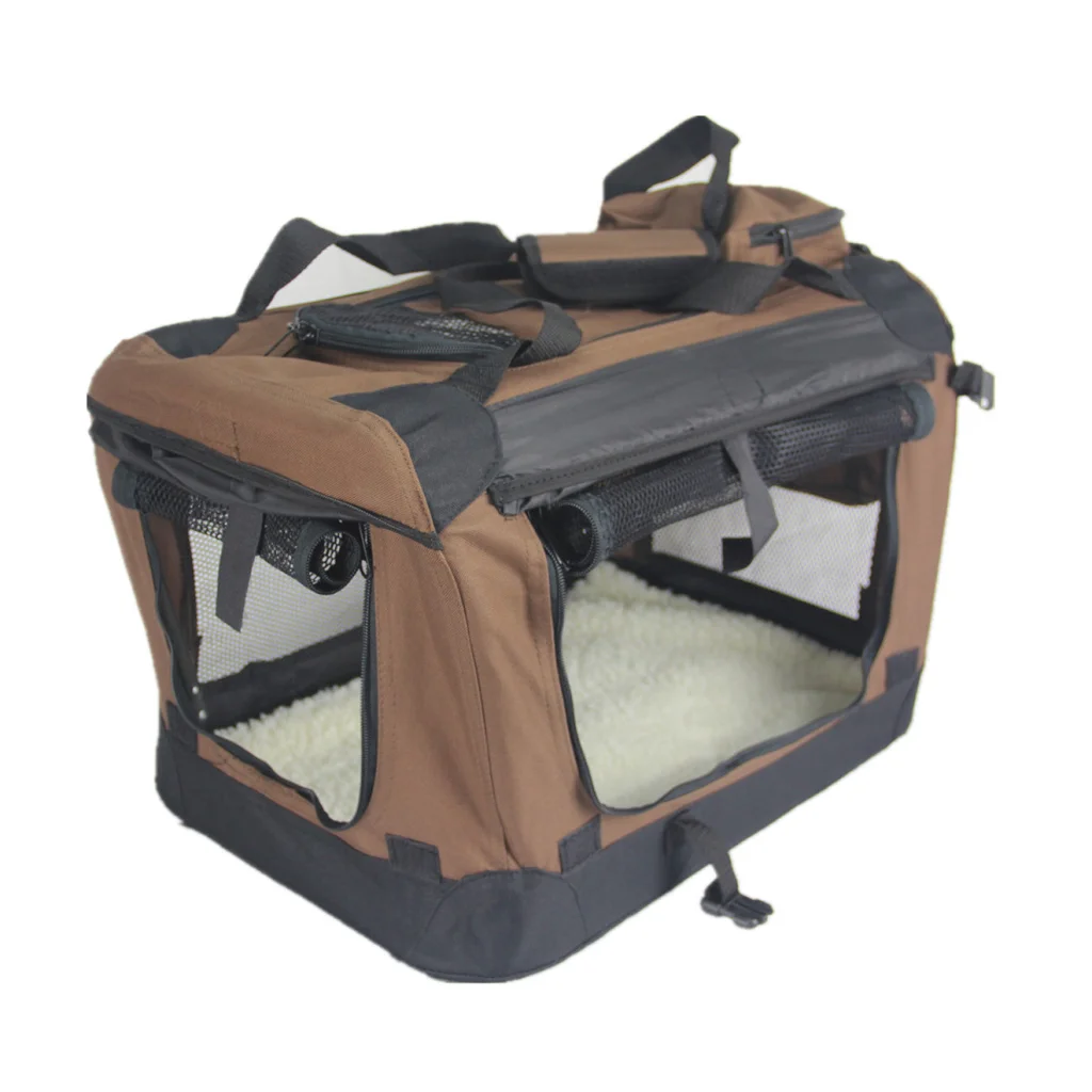 Pet Crate Foldable Soft with Curtain XL - Brown - Pet Care