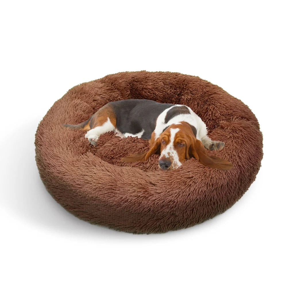 Pet Dog Bed Bedding Warm Plush Round Soft Dog Nest Light