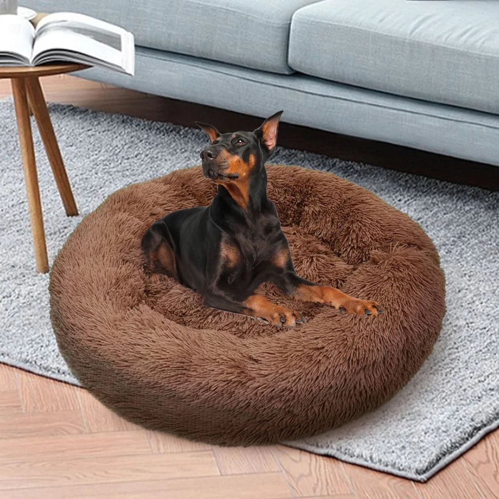 Pet Dog Bedding Warm Plush Round Comfortable Dog Nest Light