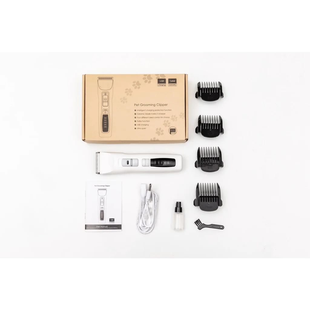 Pet Dog Clipper Kit Cordless Blade Set for Cat Animal Hair Grooming - White shown with visible product details