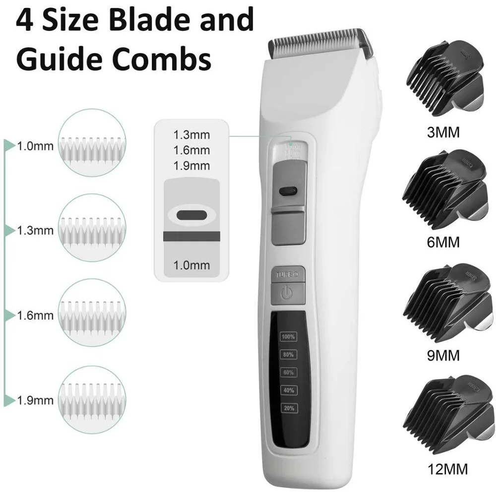 Pet Dog Clipper Kit Cordless Blade Set for Cat Animal Hair Grooming - White shown on the product page