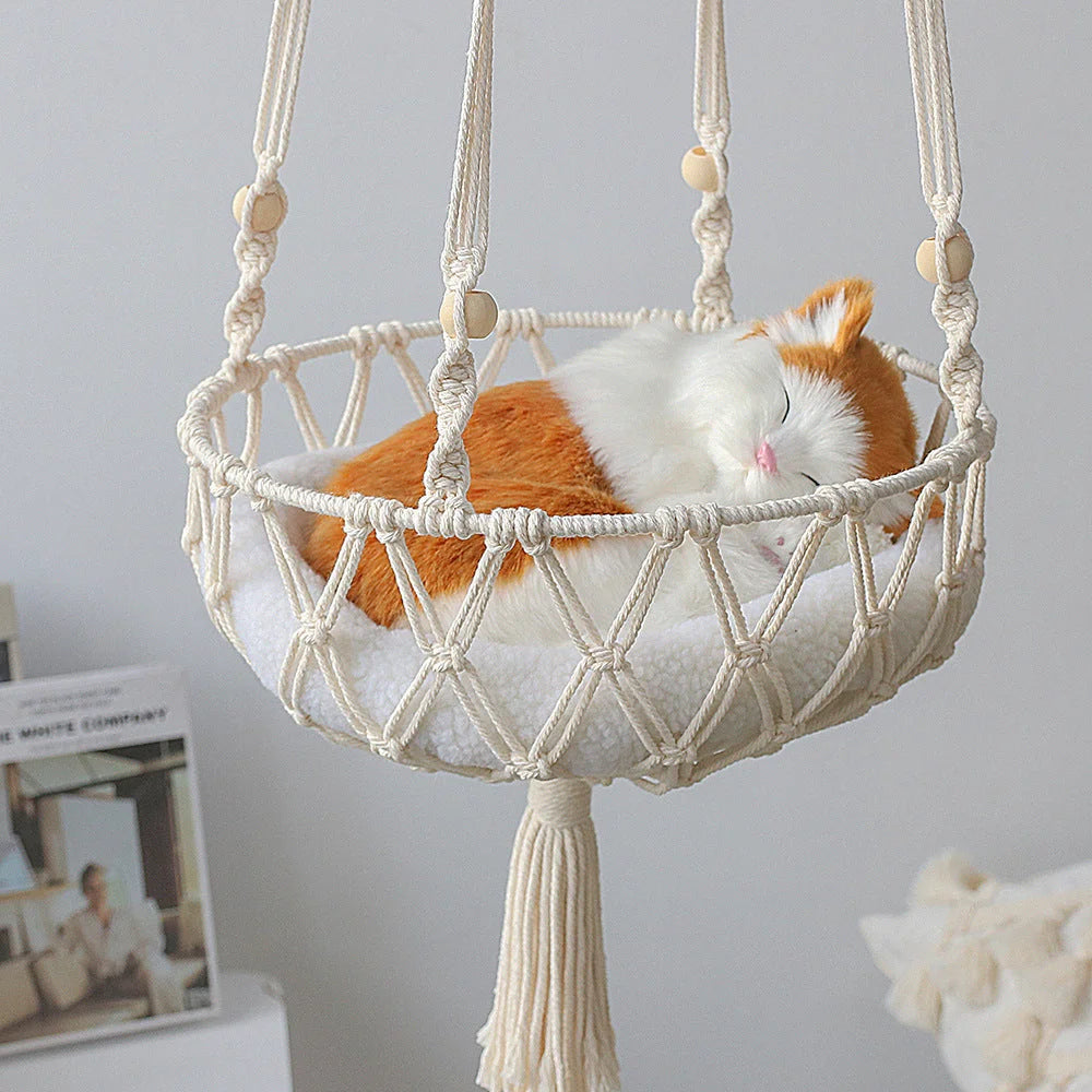Pet Hammock for Cats with Wooden Beads - Pet Swing padding