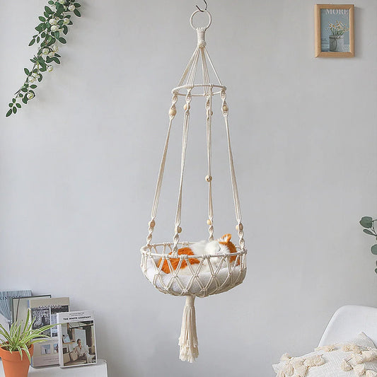 Pet Hammock for Cats with Wooden Beads - Pet Swing padding