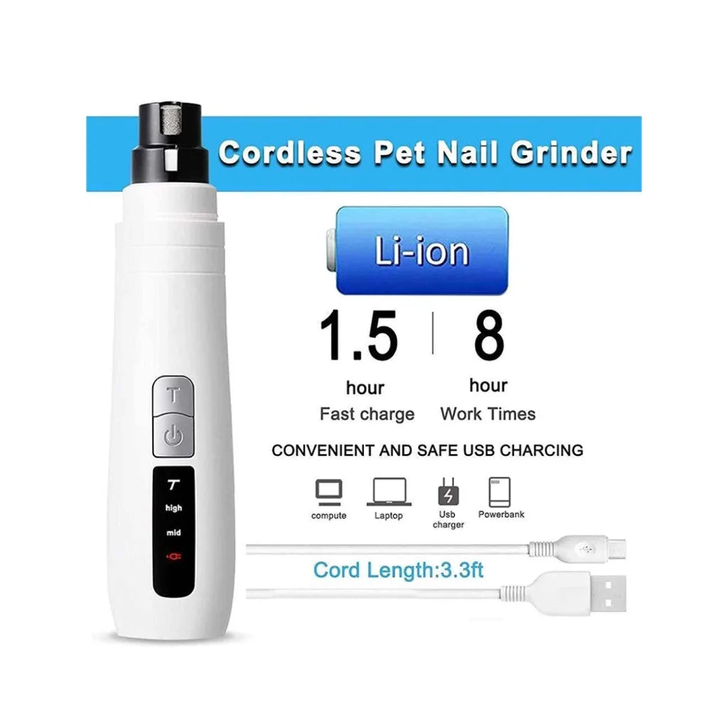 Pet nail grinder with dog cat trimmer turbo usb