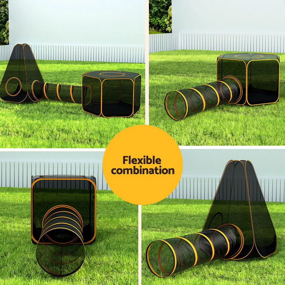 Pet playpen tent with tabletop context and item shape