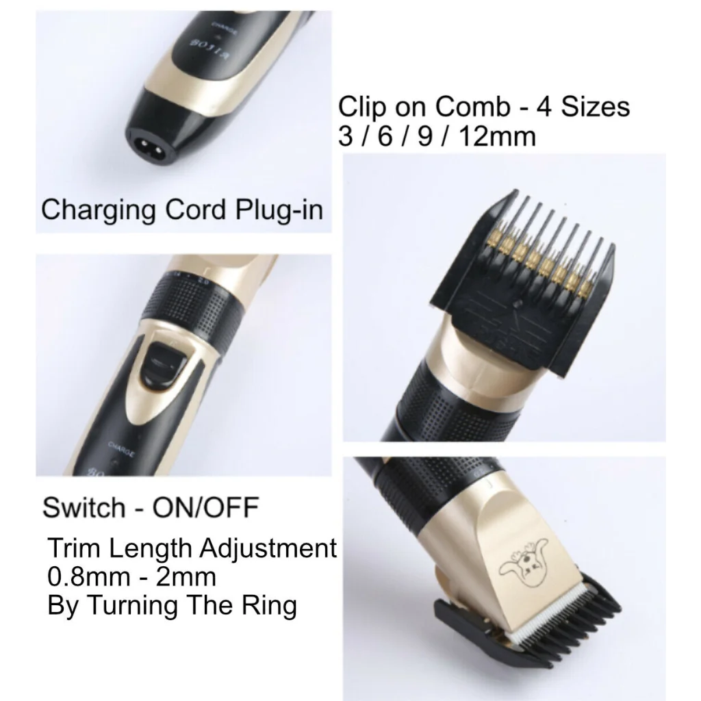 Pet Shaver Cordless USB Charged Clipper Grooming Kit 4 Size Combs